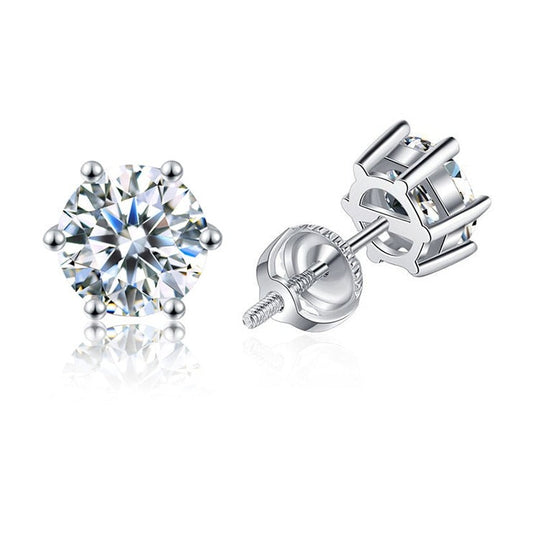 LaVALINI™ Moissanite Elegance Stud Earrings 6-Prong Screw Back in 925 Sterling Silver