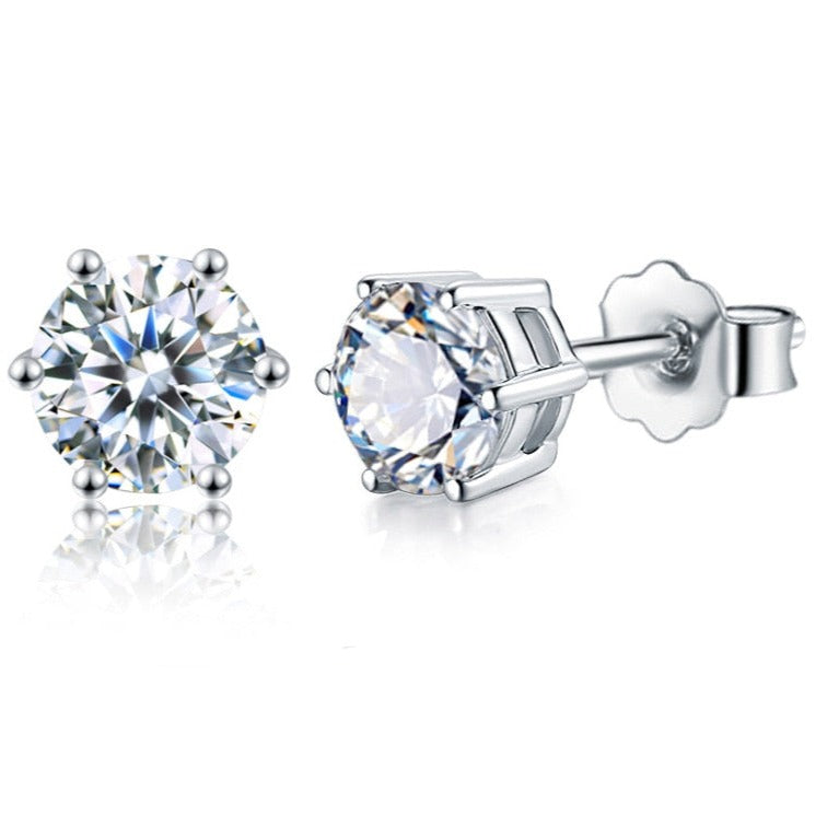 Moissanite Elegance Stud Earrings 6-Prong Push Back in 925 Sterling Silver