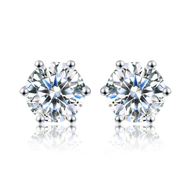 Moissanite Elegance Stud Earrings 6-Prong Push Back in 925 Sterling Silver